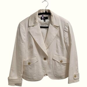 🤍👩🏼‍💼Authentic Talbots Petites Linen Cotton Blazer Jacket Ivory Size 8P 👩‍💼🤍